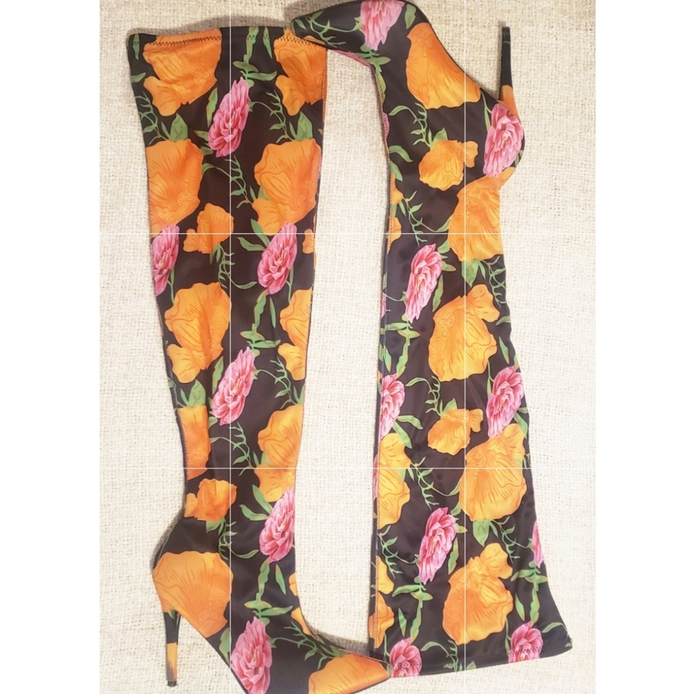 Floral Elastane Over the Knee Boots Size 11